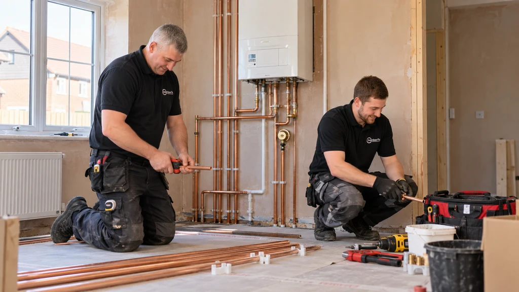 Rainbow Fix Ltd engineer installing a new central heating system