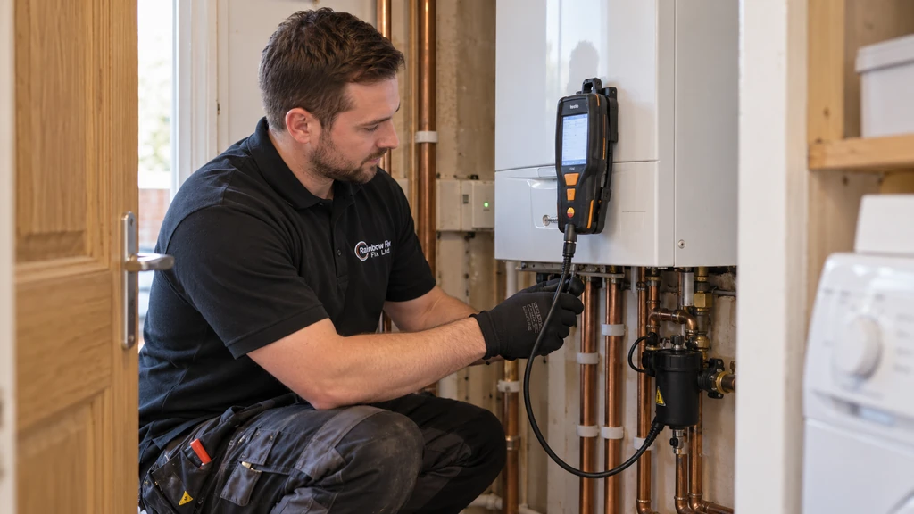 Rainbow Fix Ltd engineer diagnosing a central heating system fault during a repair visit