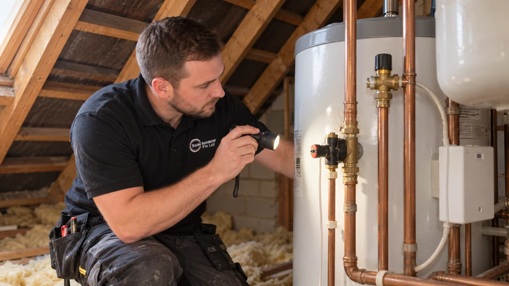 Rainbow Fix Ltd engineer repairing a hot water cylinder
