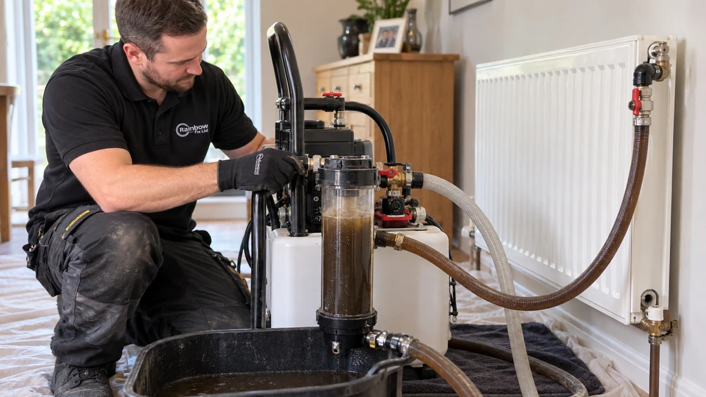 Power flushing equipment connected to a central heating radiator system